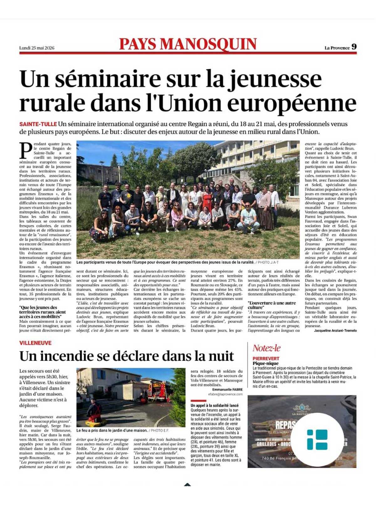 Séminaire Erasmus+, Jeunesse Rurale